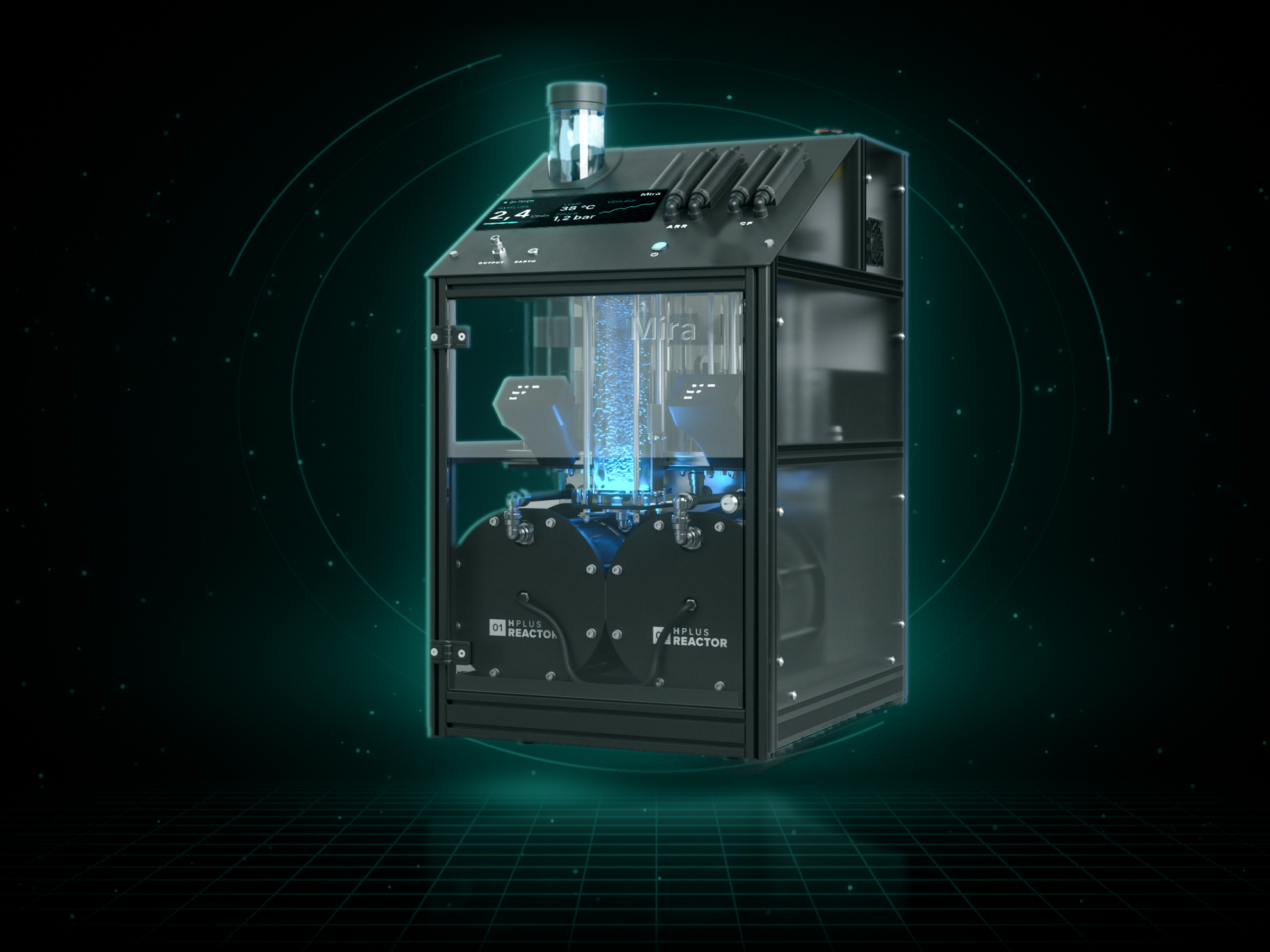 Mira Wasserplasma-System mit blau leuchtender Reaktorsäule
